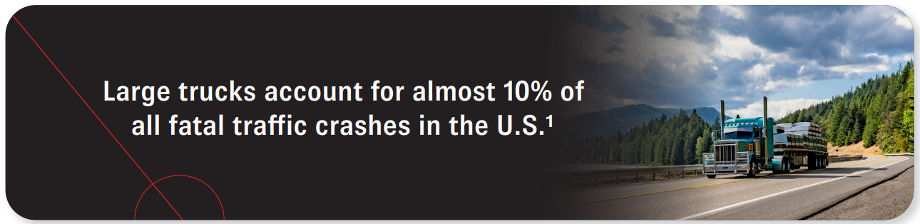 Large trucks account for almost 10% of all fatal traffic crashes in the U.S. Source 1.