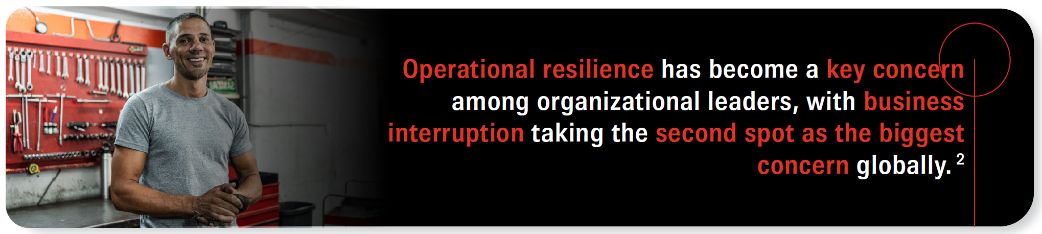 Operational resilience has become a key concern among organizational leaders, with business interruption taking the second spot as the biggest concern globally. {2}